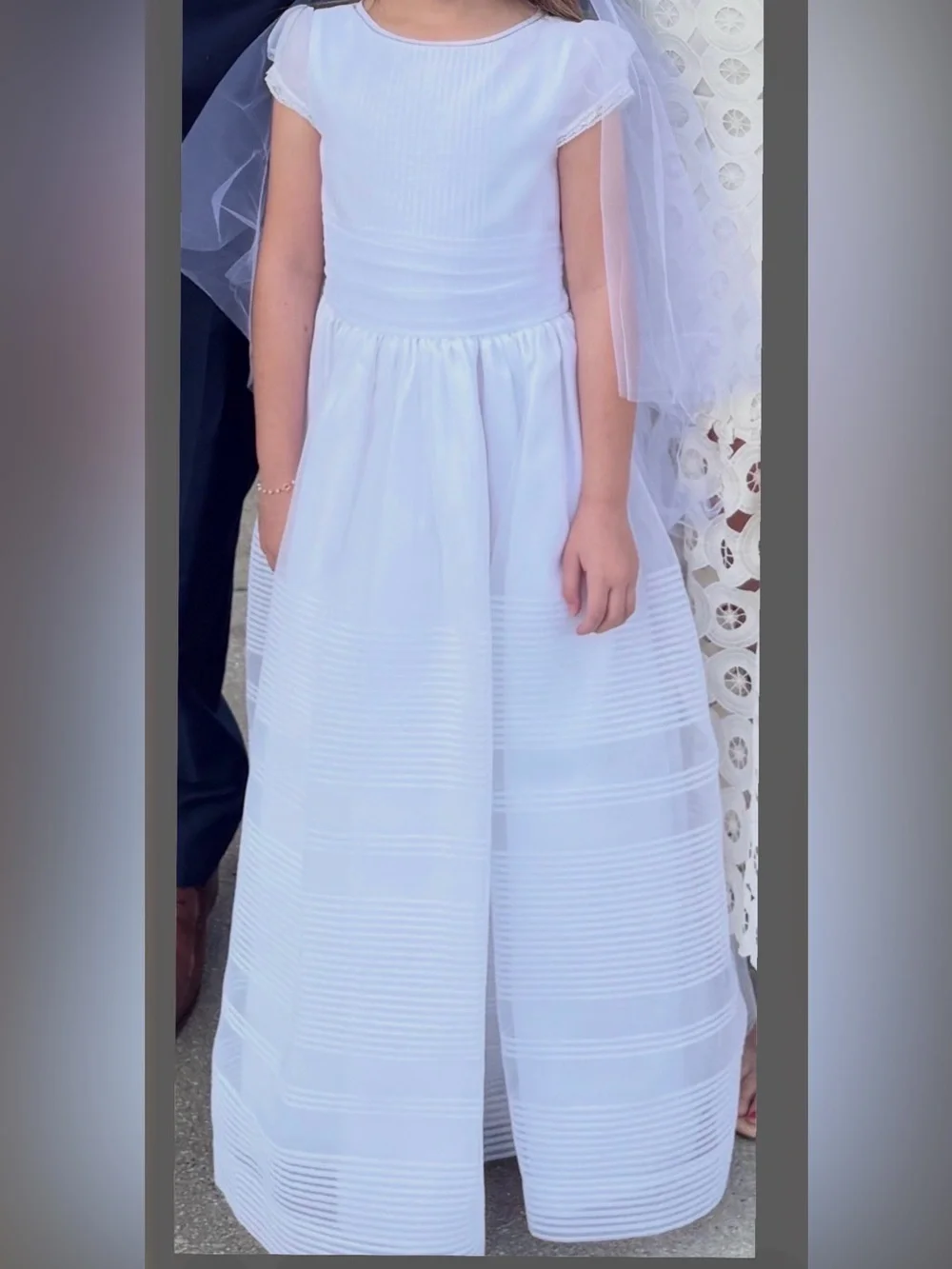 Classic White Girls' Communion Dress with Pintuck Skirt